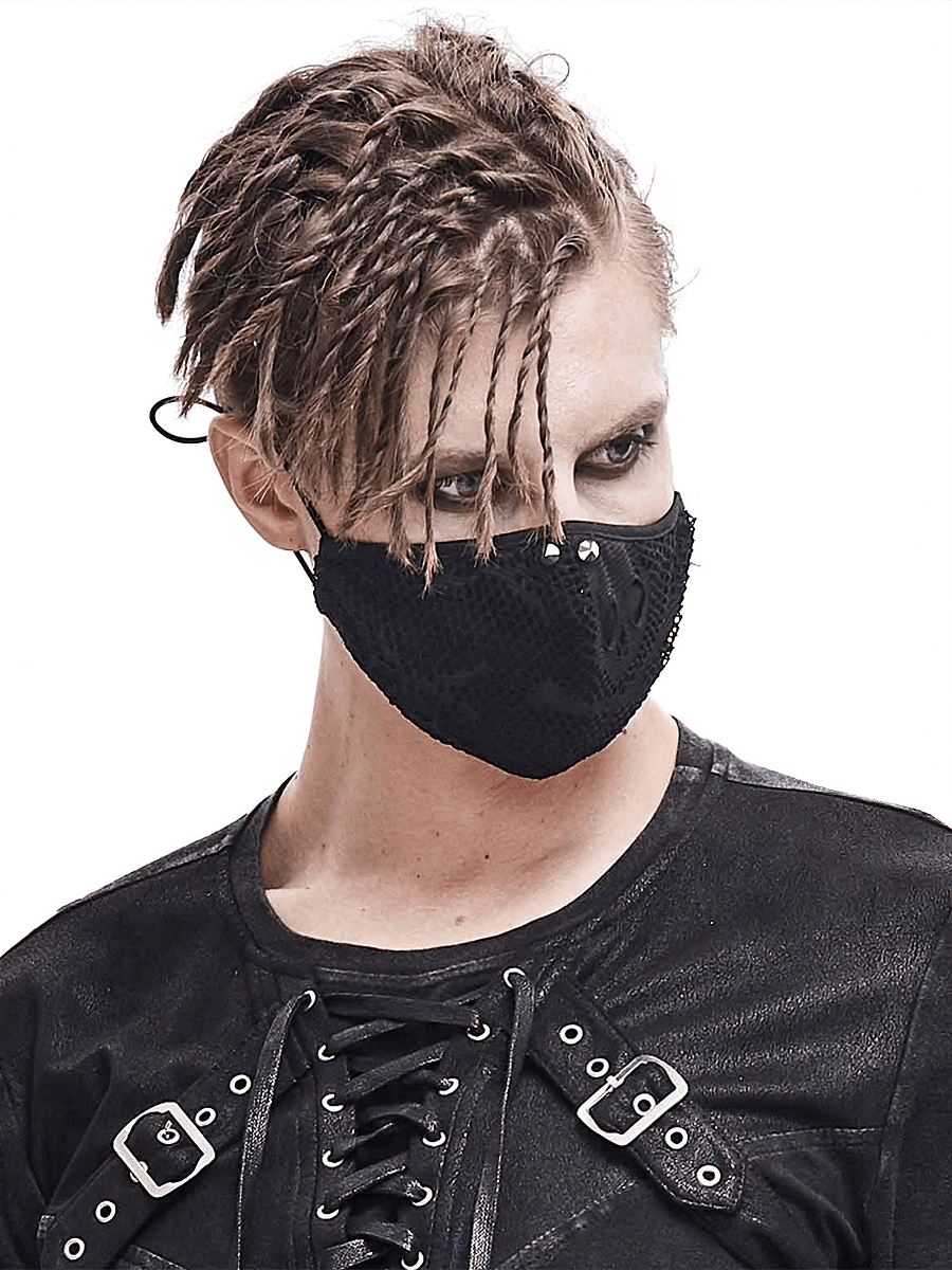 Breathable Skelenton Mesh Masks / Gothic Black Fabric Mask with Adjustable Elastic Cord