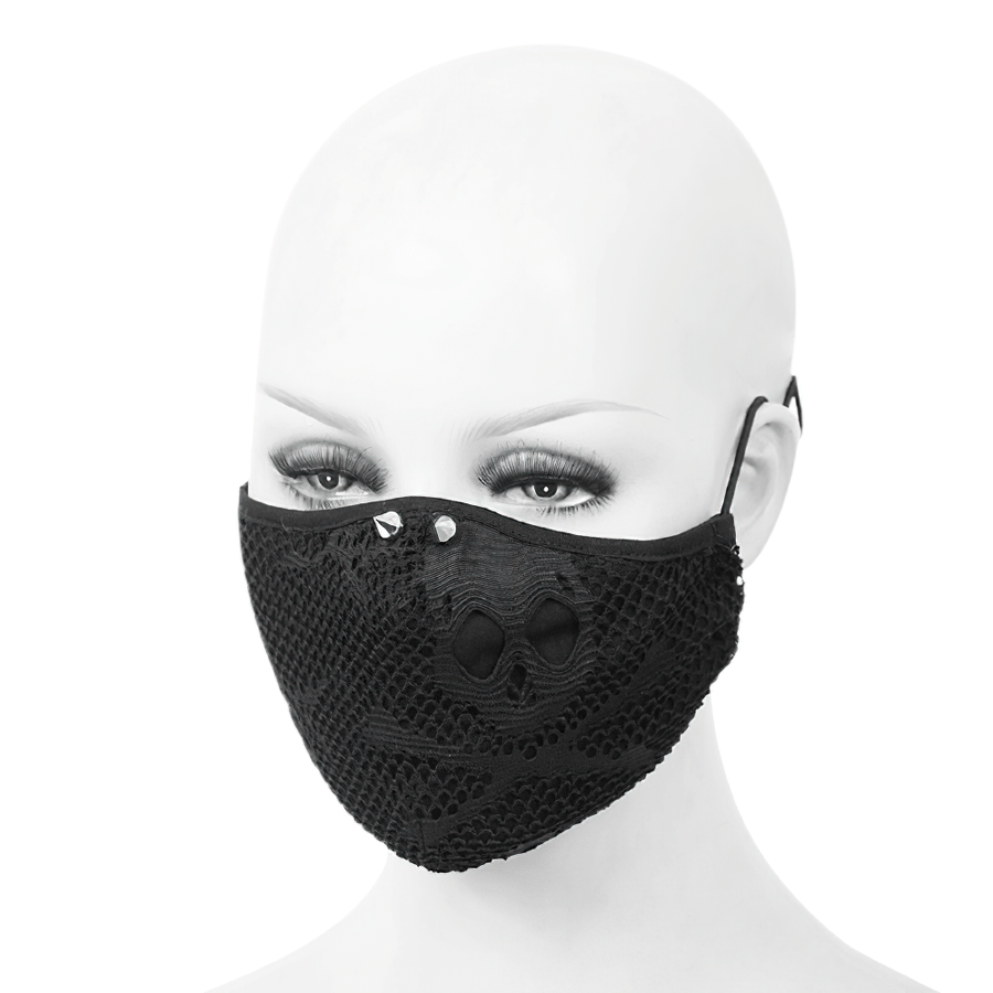 Breathable Skelenton Mesh Masks / Gothic Black Fabric Mask with Adjustable Elastic Cord