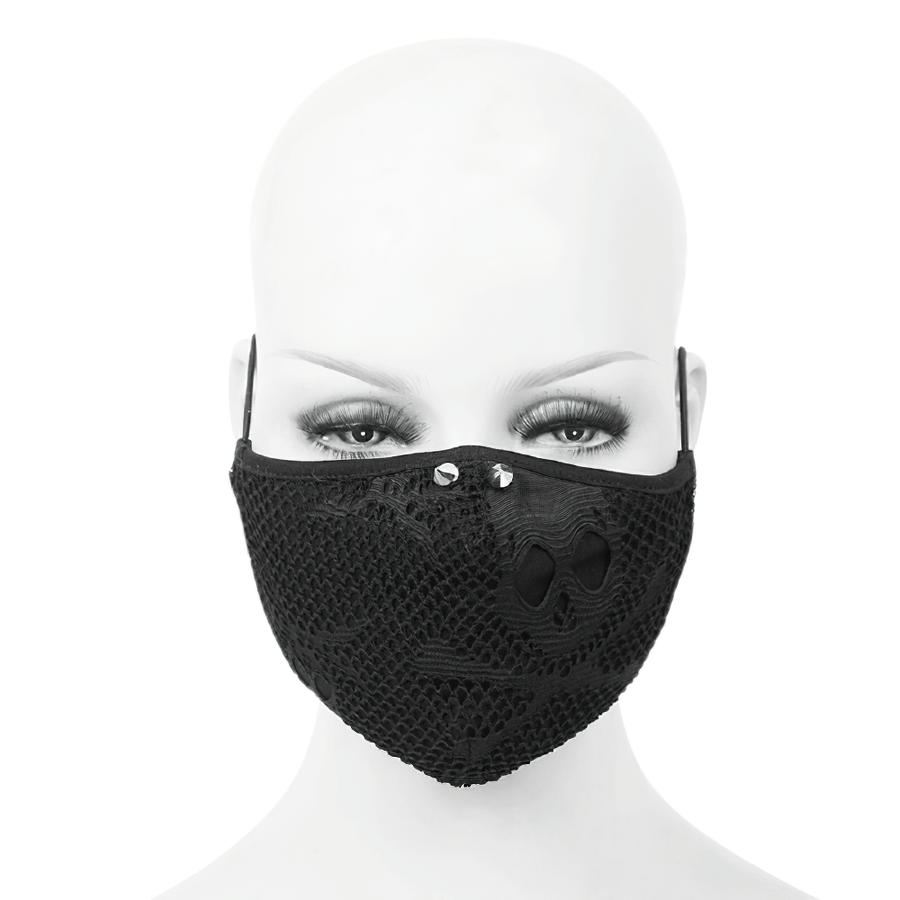 Breathable Skelenton Mesh Masks / Gothic Black Fabric Mask with Adjustable Elastic Cord