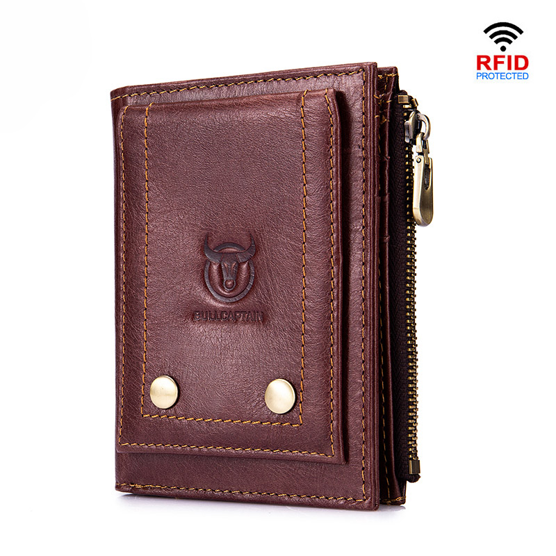 Brown Genuine Leather Tri-Fold Wallet For Men / Alternative Fashion Pocket Card Holder
