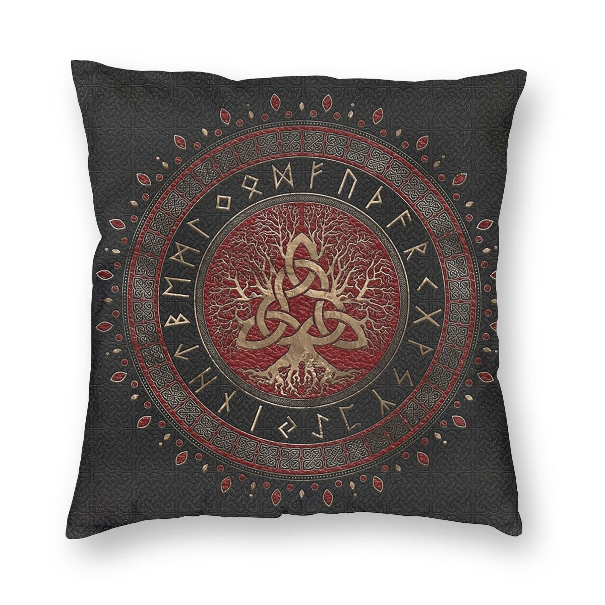 Brown Pillow Case Tree Of Life With Triquetra / Decoration Pillow with symbols of Vikings Valhalla #3
