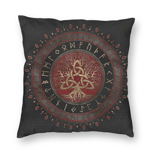Brown Pillow Case Tree Of Life With Triquetra / Decoration Pillow with symbols of Vikings Valhalla #3