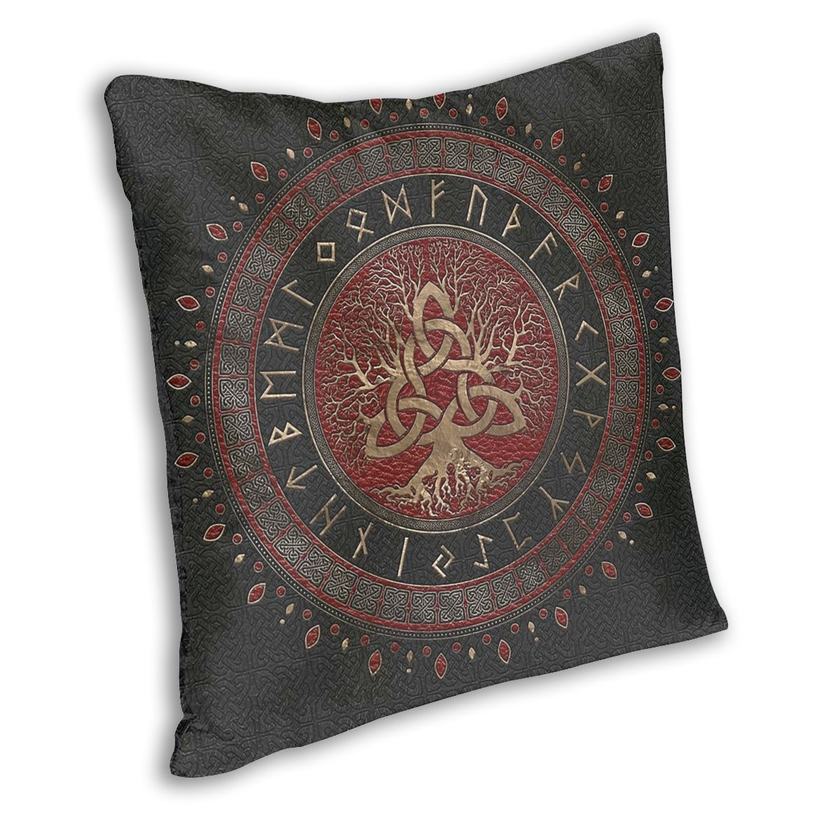 Brown Pillow Case Tree Of Life With Triquetra / Decoration Pillow with symbols of Vikings Valhalla #3