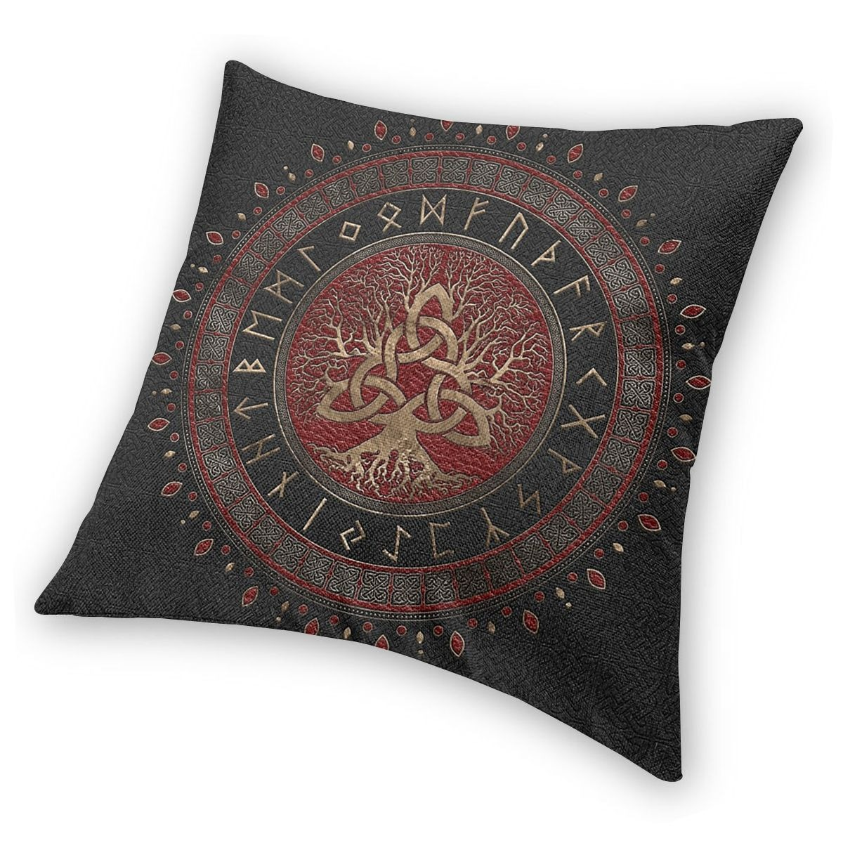 Brown Pillow Case Tree Of Life With Triquetra / Decoration Pillow with symbols of Vikings Valhalla #3