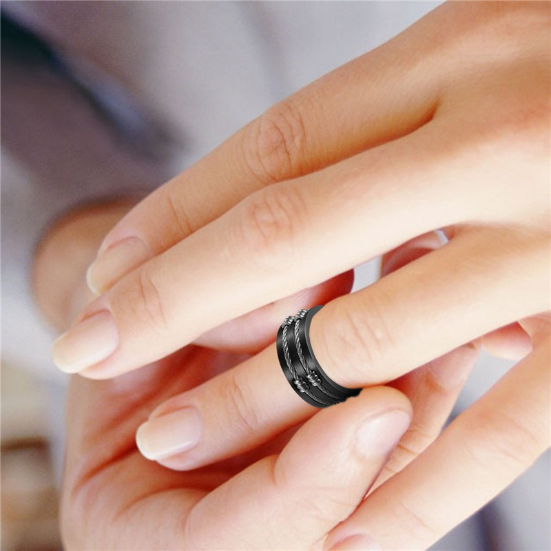 Brushed 316L Stainless Steel Unisex Rings With Cable Wire / Men's And Women's Alternative Jewelry