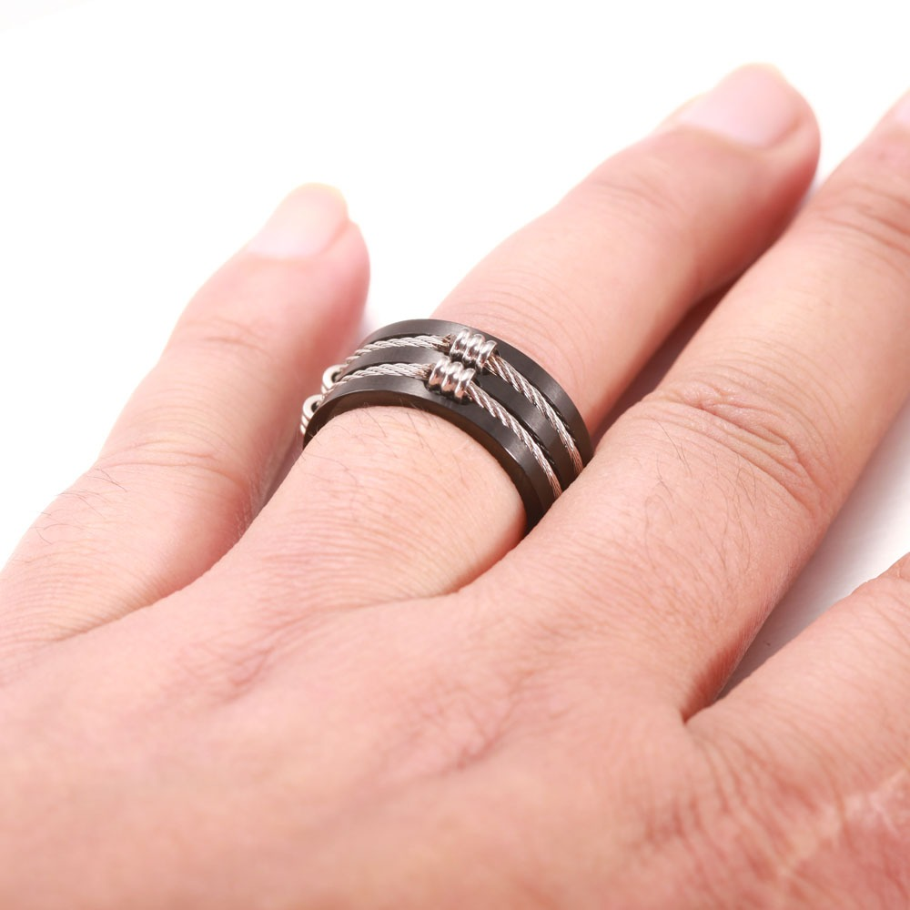 Brushed 316L Stainless Steel Unisex Rings With Cable Wire / Men's And Women's Alternative Jewelry