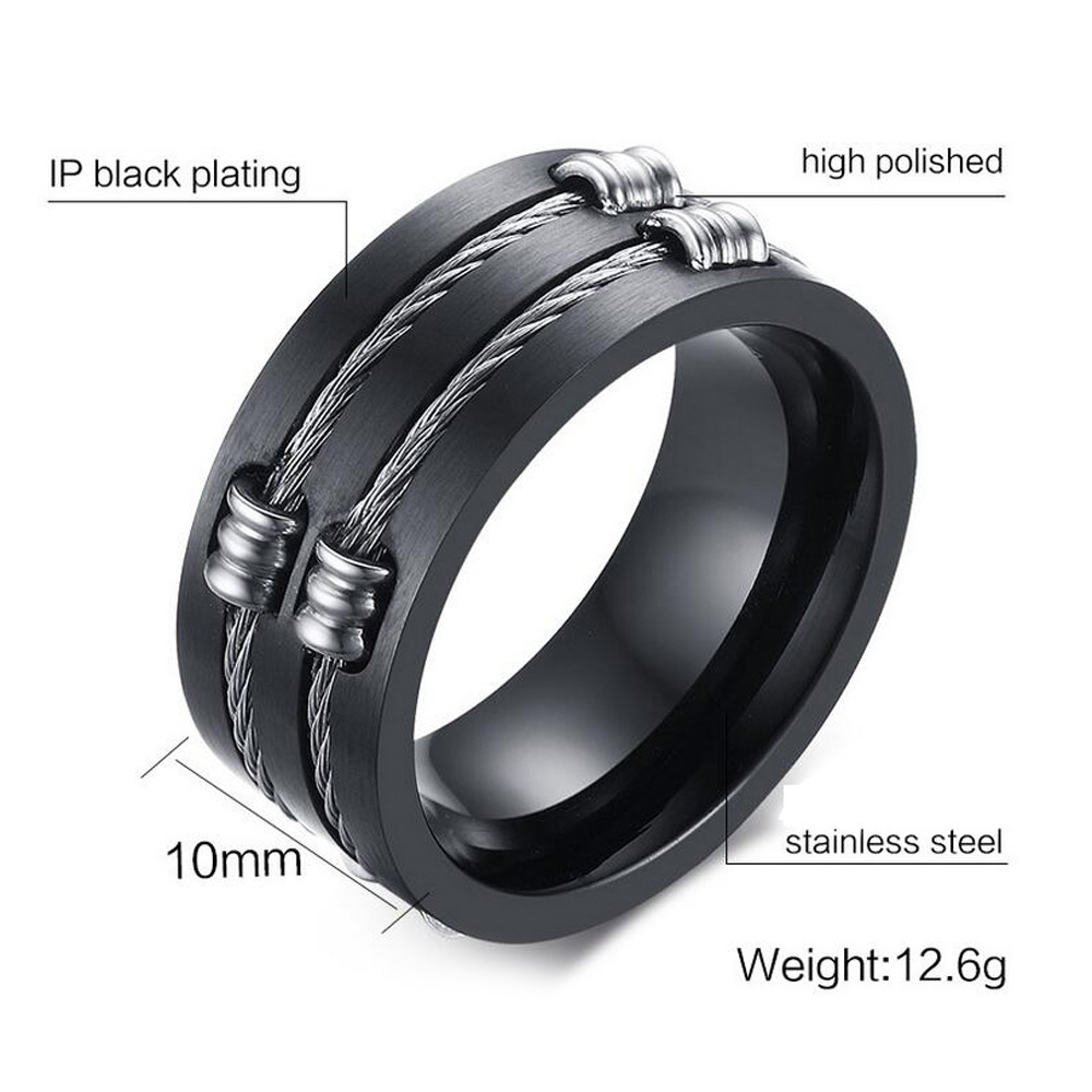 Brushed 316L Stainless Steel Unisex Rings With Cable Wire / Men's And Women's Alternative Jewelry