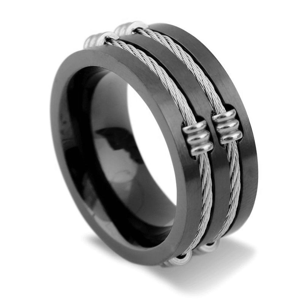 Brushed 316L Stainless Steel Unisex Rings With Cable Wire / Men's And Women's Alternative Jewelry