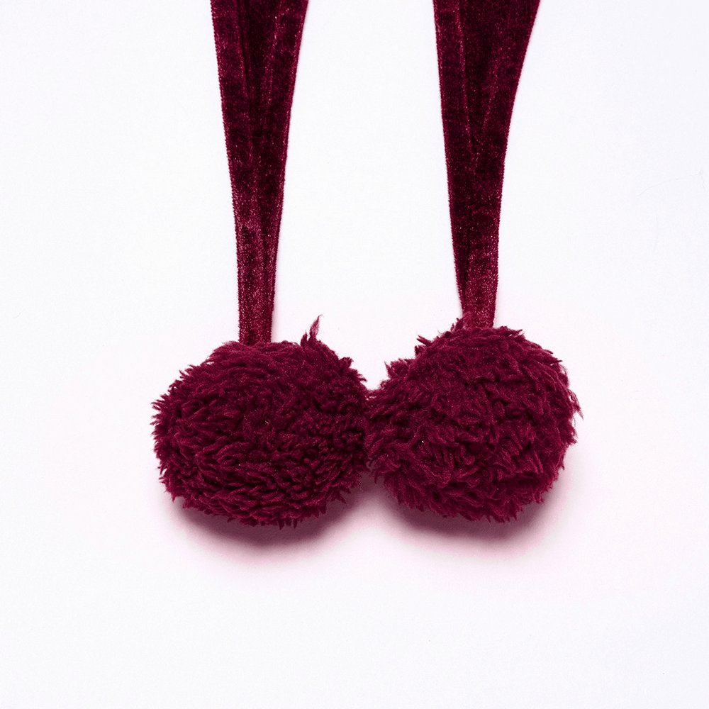 Burgundy Velvet Hooded Cape with Pom Pom Ties