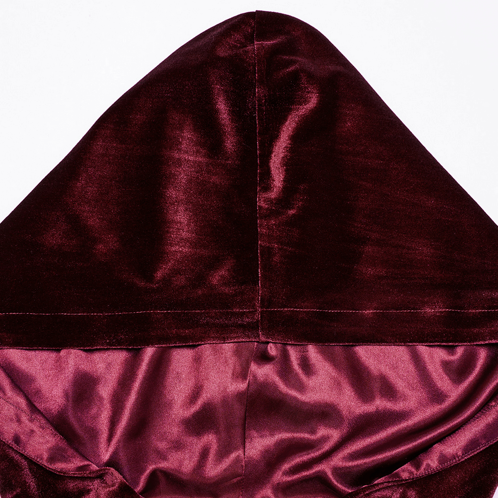 Burgundy Velvet Hooded Cape with Pom Pom Ties