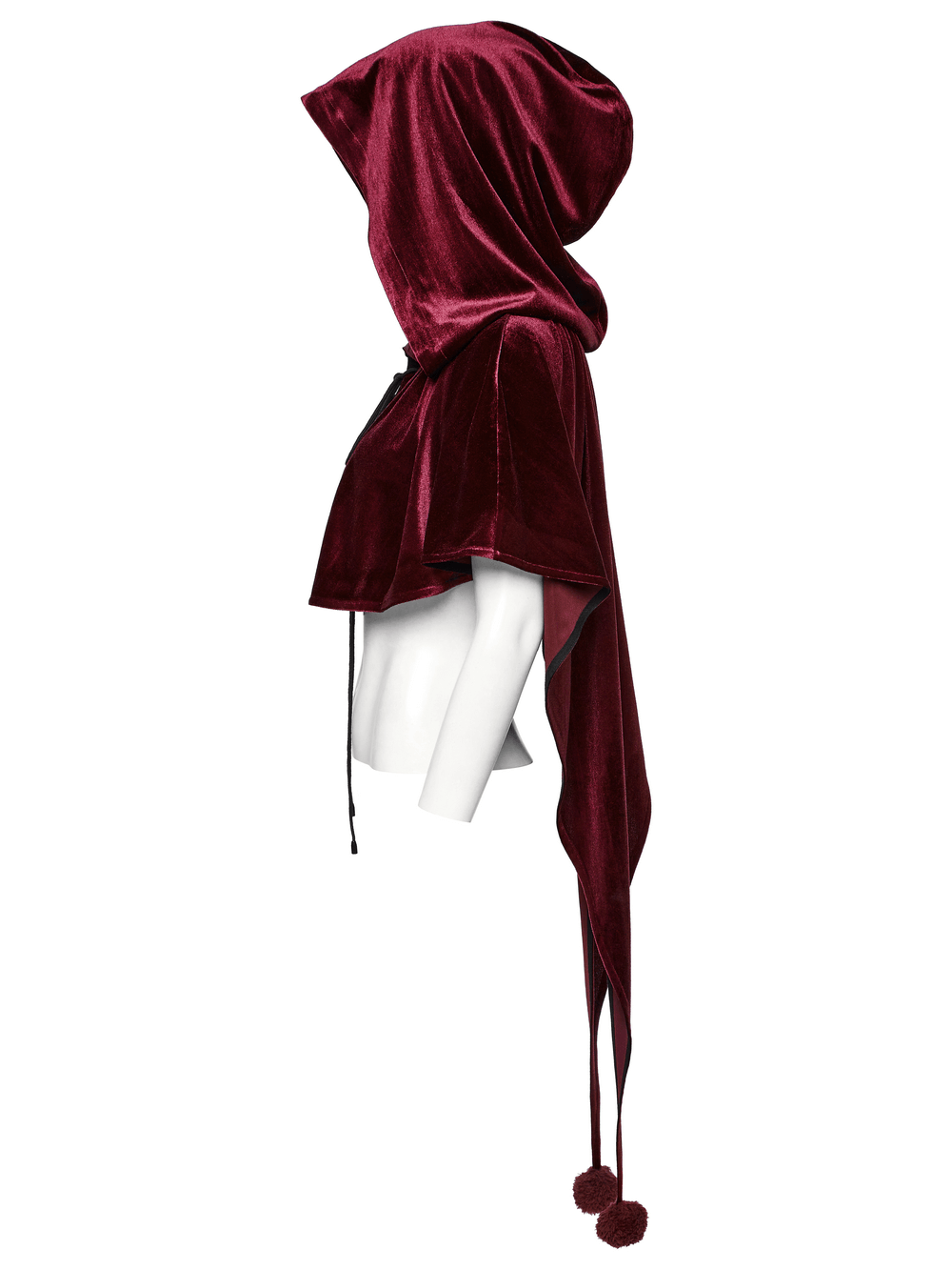 Burgundy Velvet Hooded Cape with Pom Pom Ties