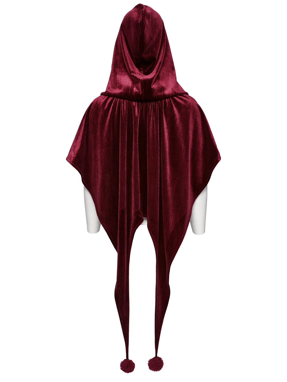 Burgundy Velvet Hooded Cape with Pom Pom Ties