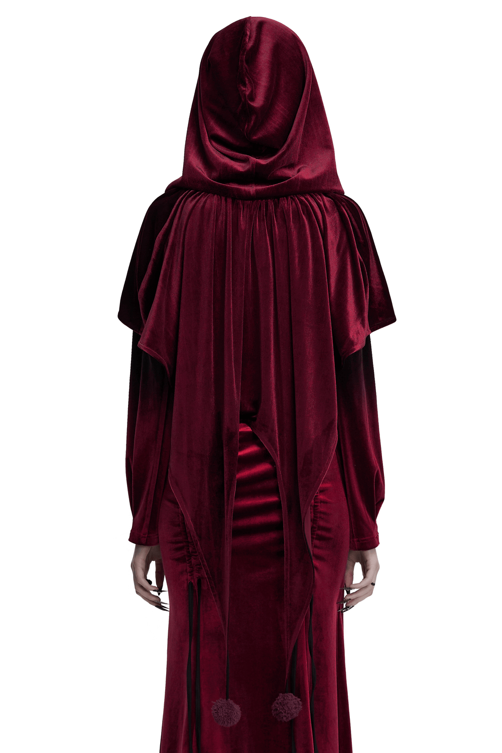 Burgundy Velvet Hooded Cape with Pom Pom Ties