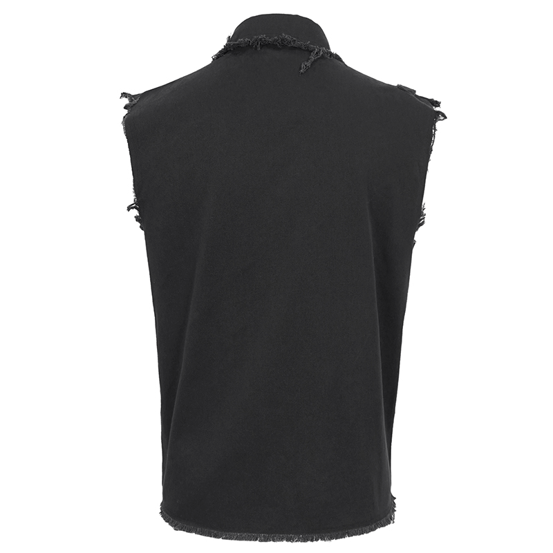 Button Front Sleeveless Shirt for Men / Punk Male Shirts with Asymmetrical Metal Embellishments