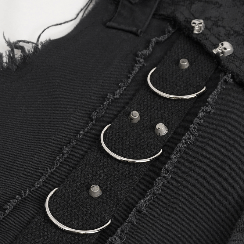 Button Front Sleeveless Shirt for Men / Punk Male Shirts with Asymmetrical Metal Embellishments