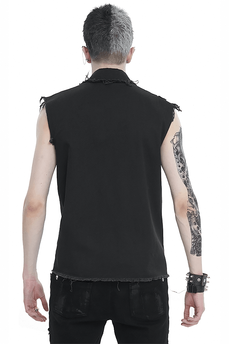 Button Front Sleeveless Shirt for Men / Punk Male Shirts with Asymmetrical Metal Embellishments