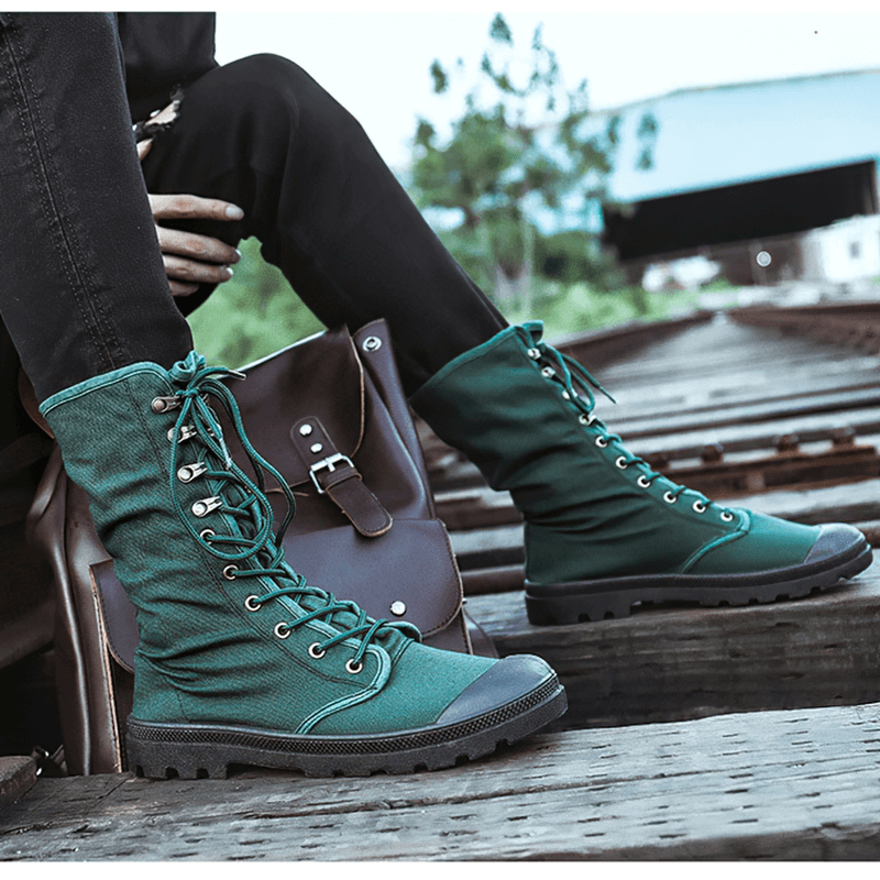Canvas Men Lace Up Boots / Mid-calf Male Military Tactical Boots