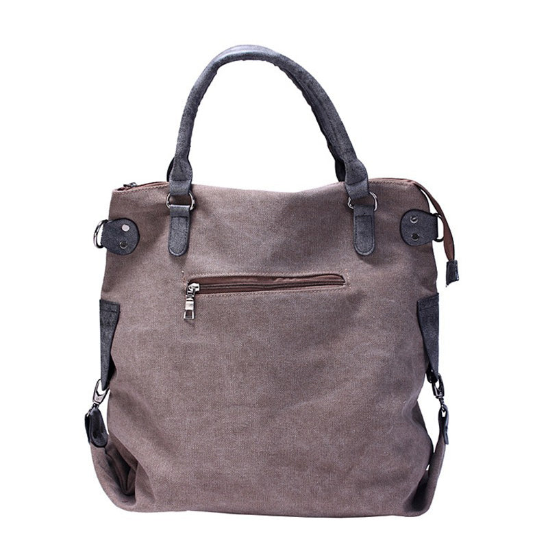Canvas Women Shoulder Bag with Star on Front / Large Capacity Matte Leather Vintage Style Women Bag