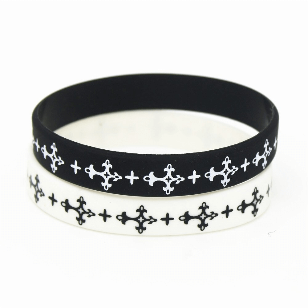 Casual Cross Silicone Fashion Wristband / Black and White Sports Rubber Bracelets