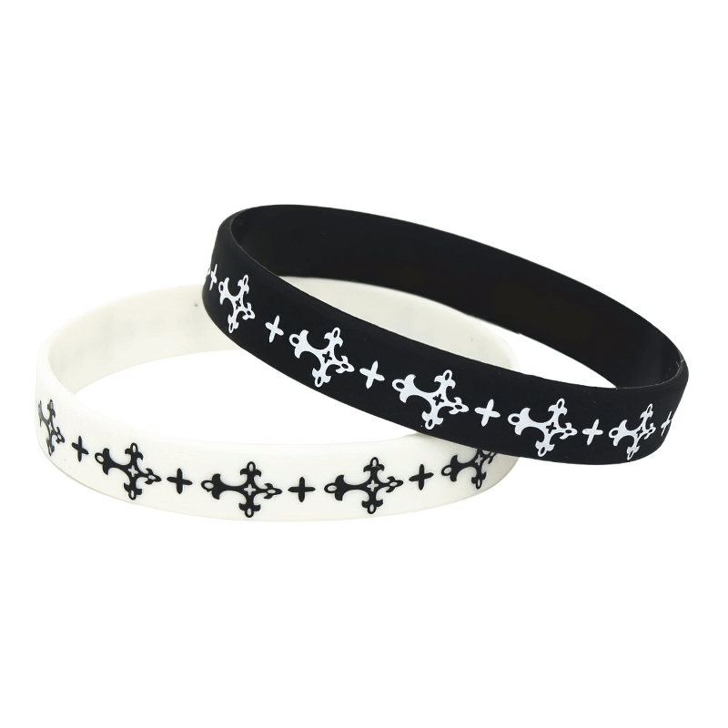 Casual Cross Silicone Fashion Wristband / Black and White Sports Rubber Bracelets
