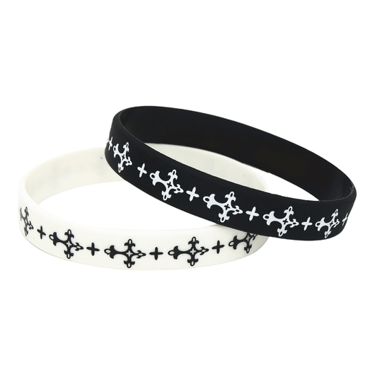 Casual Cross Silicone Fashion Wristband / Black and White Sports Rubber Bracelets