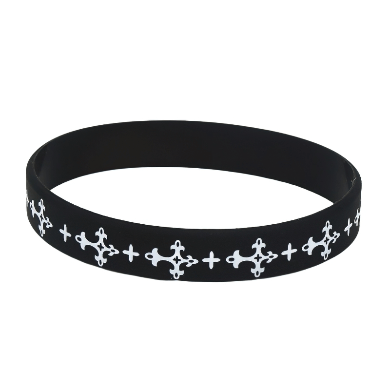 Casual Cross Silicone Fashion Wristband / Black and White Sports Rubber Bracelets