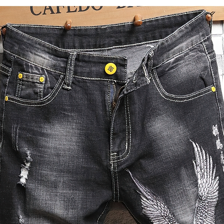 Casual Embroidery Denim Shorts for Men / Cool Knee Length Jeans Shorts