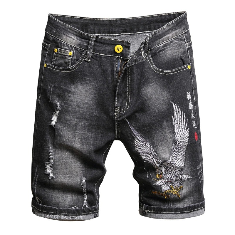Casual Embroidery Denim Shorts for Men / Cool Knee Length Jeans Shorts