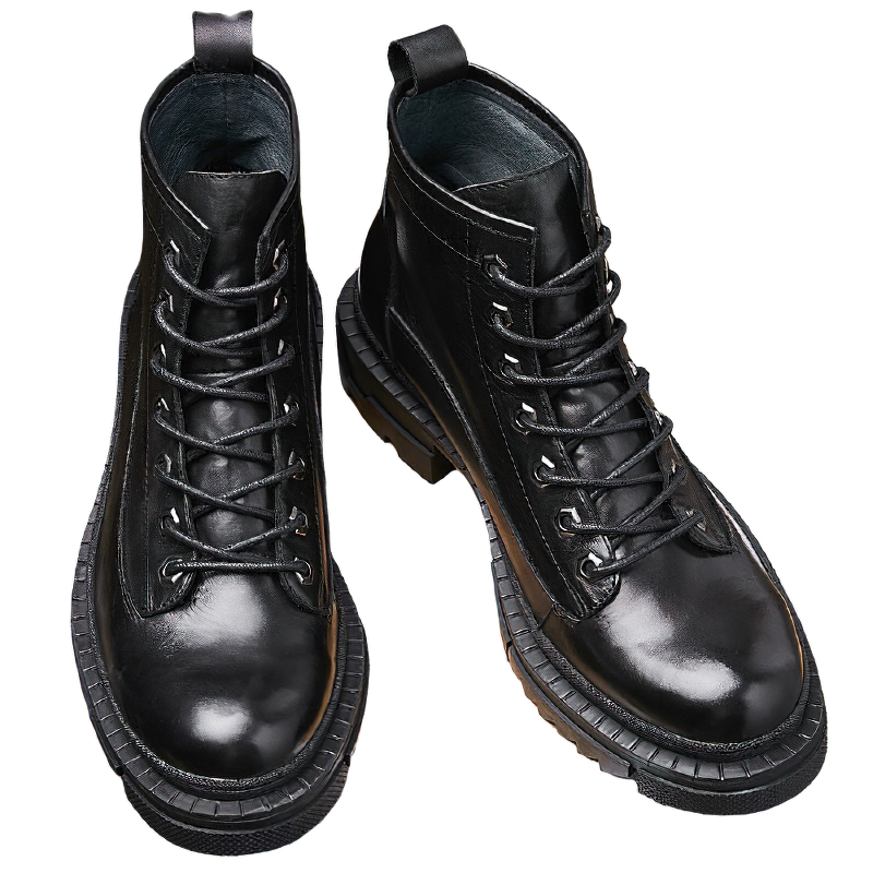 Casual High Boots Of Genuine Leather For Men / Male Shoes Of Thick Heel / Fashion Footwear