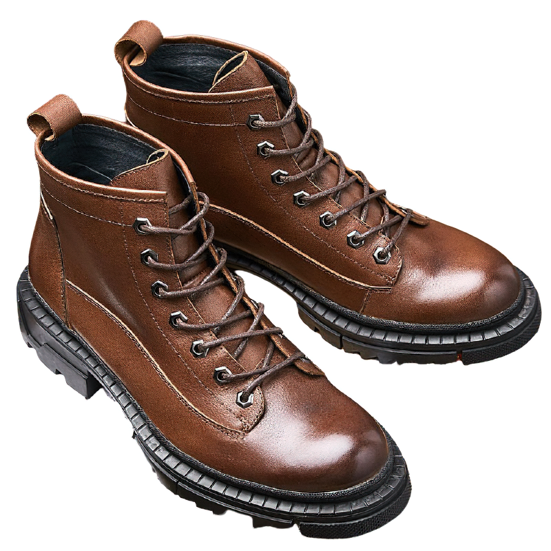 Casual High Boots Of Genuine Leather For Men / Male Shoes Of Thick Heel / Fashion Footwear