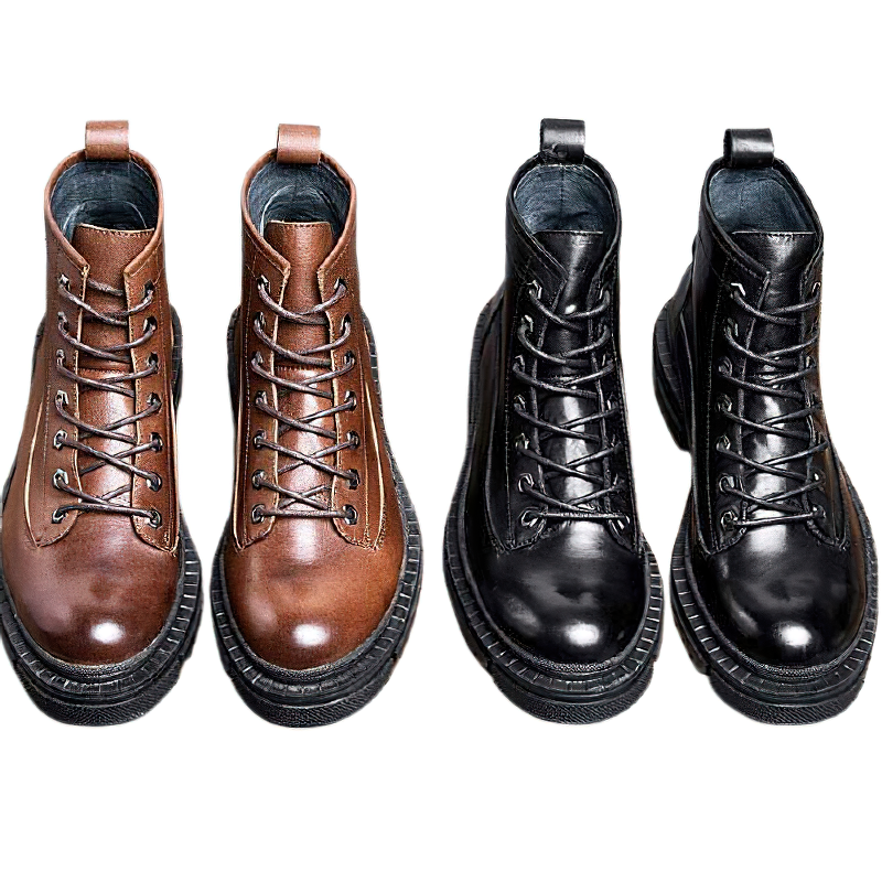 Casual High Boots Of Genuine Leather For Men / Male Shoes Of Thick Heel / Fashion Footwear