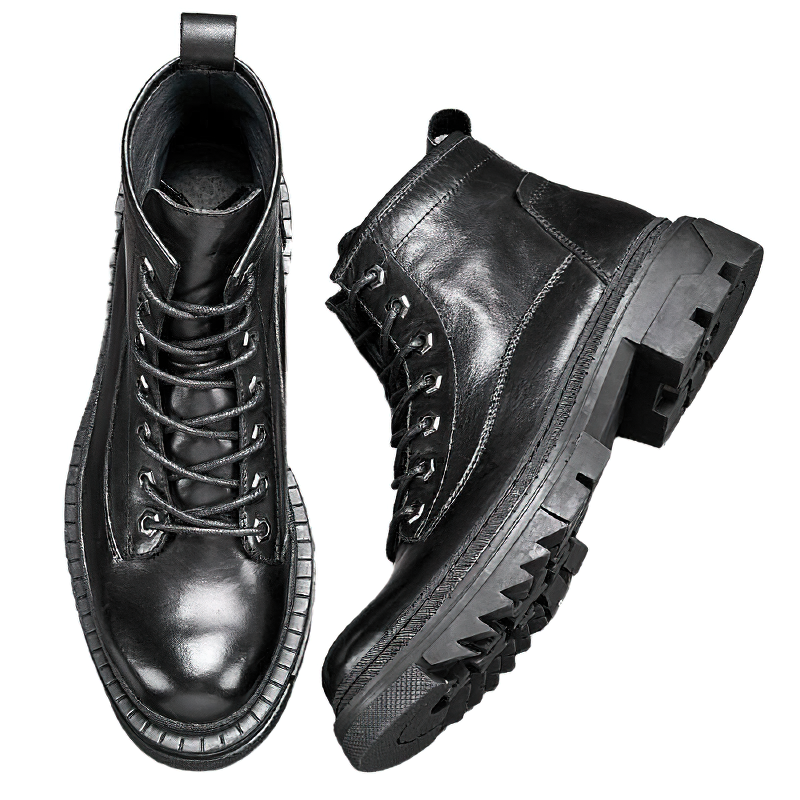 Casual High Boots Of Genuine Leather For Men / Male Shoes Of Thick Heel / Fashion Footwear