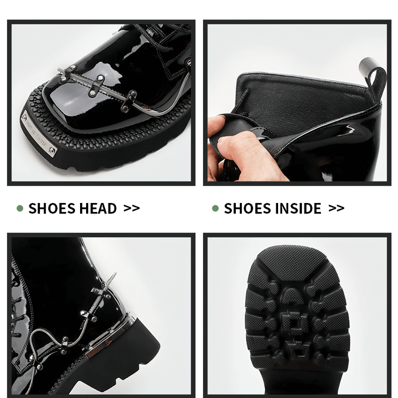 Casual Lace Up Glossy Martin Boots / Square Toe Increasing Height Ankle Women's Boots