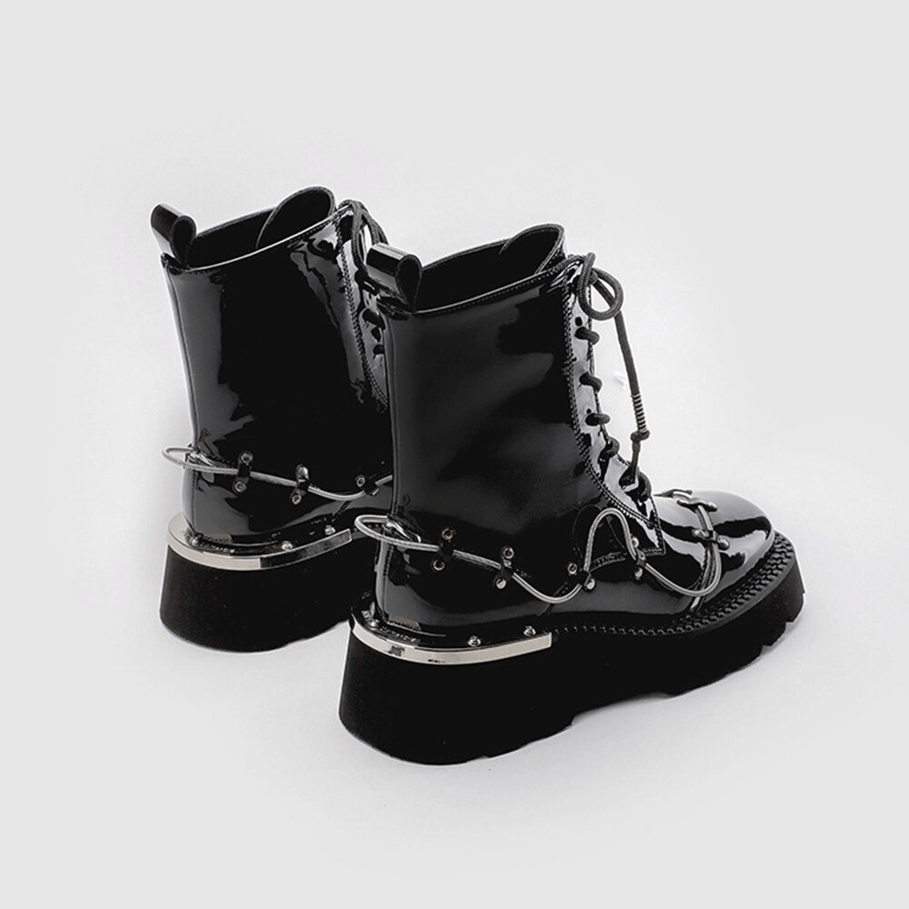 Casual Lace Up Glossy Martin Boots / Square Toe Increasing Height Ankle Women's Boots