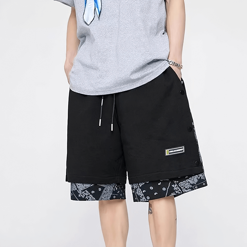 Casual Male Drawstring Thin Shorts with Print / Punk Style Baggy Clothes for Men