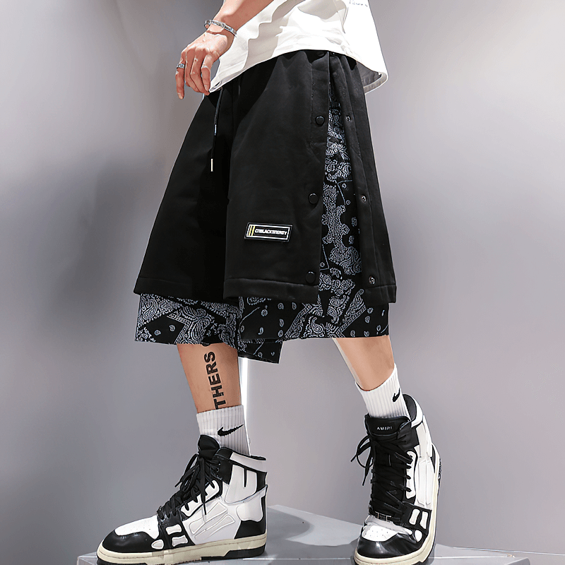 Casual Male Drawstring Thin Shorts with Print / Punk Style Baggy Clothes for Men
