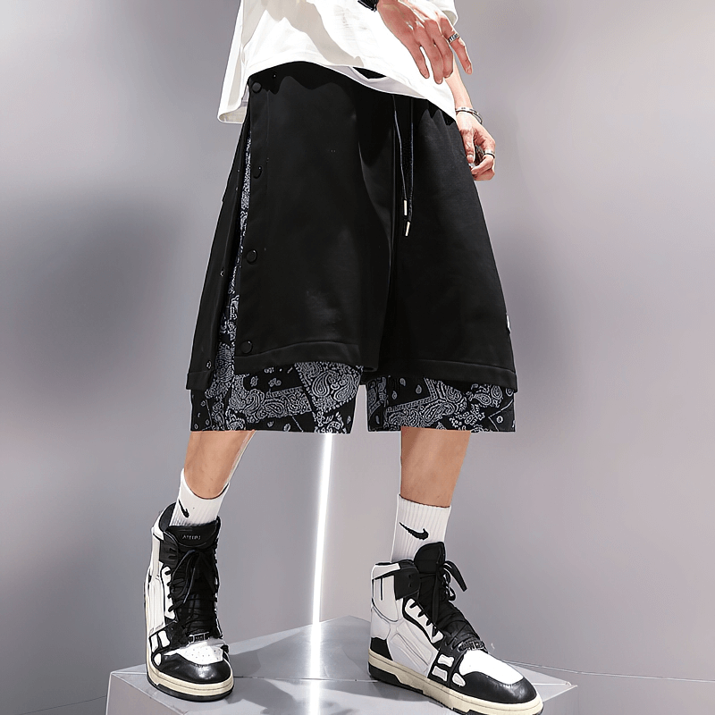 Casual Male Drawstring Thin Shorts with Print / Punk Style Baggy Clothes for Men