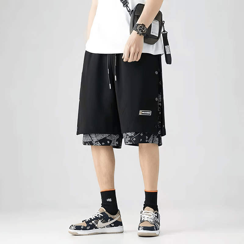 Casual Male Drawstring Thin Shorts with Print / Punk Style Baggy Clothes for Men