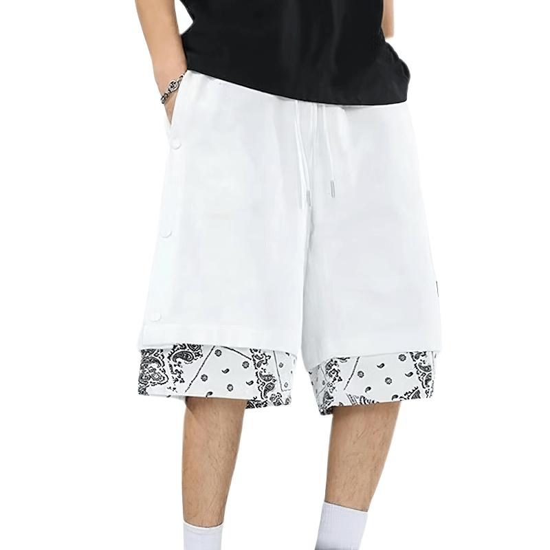 Casual Male Drawstring Thin Shorts with Print / Punk Style Baggy Clothes for Men