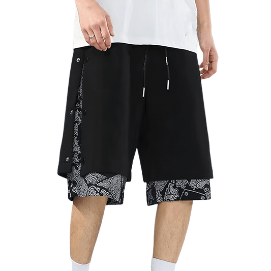 Casual Male Drawstring Thin Shorts with Print / Punk Style Baggy Clothes for Men