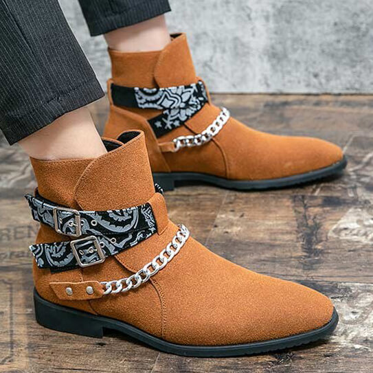 Casual Men's Faux Suede Ankle Boots with Buckle Strap / Fashion Male Short Boots