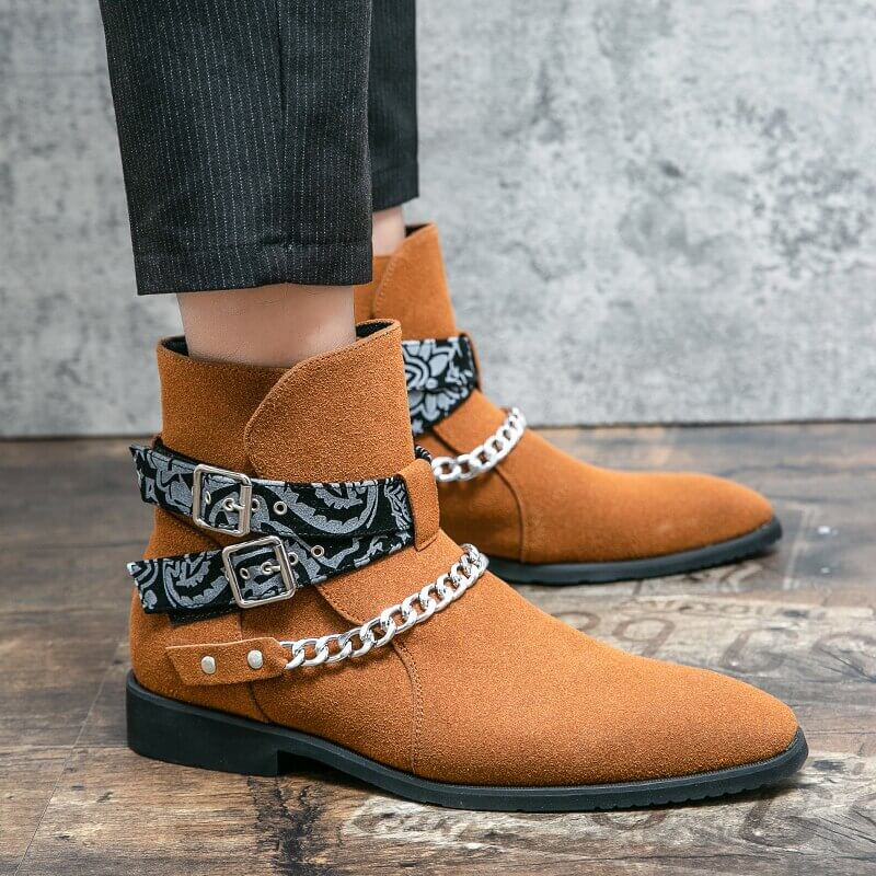 Casual Men's Faux Suede Ankle Boots with Buckle Strap / Fashion Male Short Boots