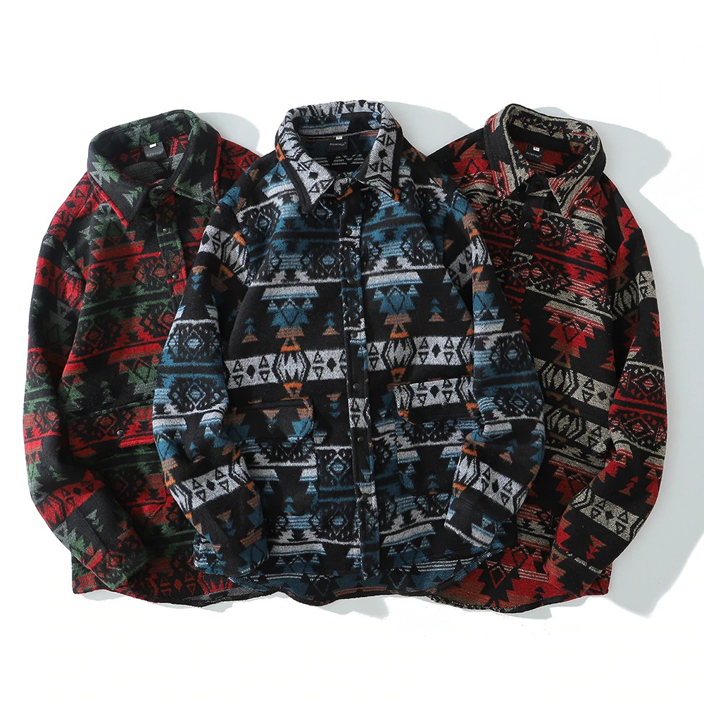 Casual Men's Geometric Graphic Print / Retro Shirts with Turn-down Collar Full Sleeve