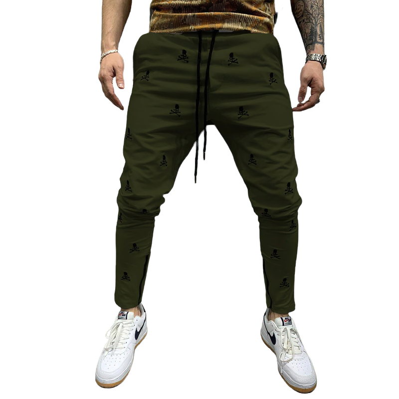 Casual Men's Lace-up Pants with Skull Printed / Fashion Male Pencil Trousers