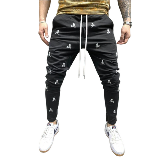 Casual Men's Lace-up Pants with Skull Printed / Fashion Male Pencil Trousers