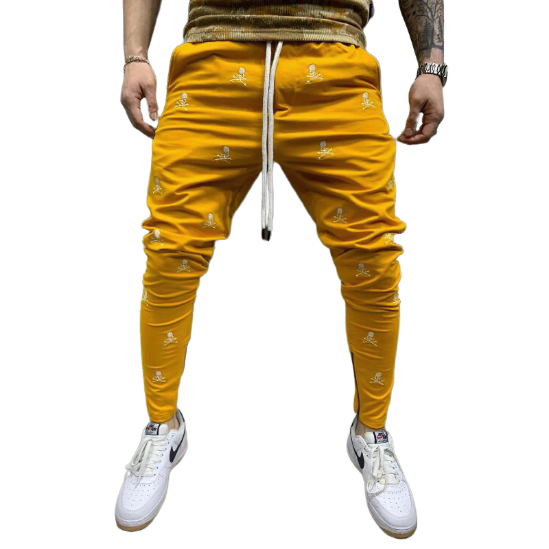 Casual Men's Lace-up Pants with Skull Printed / Fashion Male Pencil Trousers