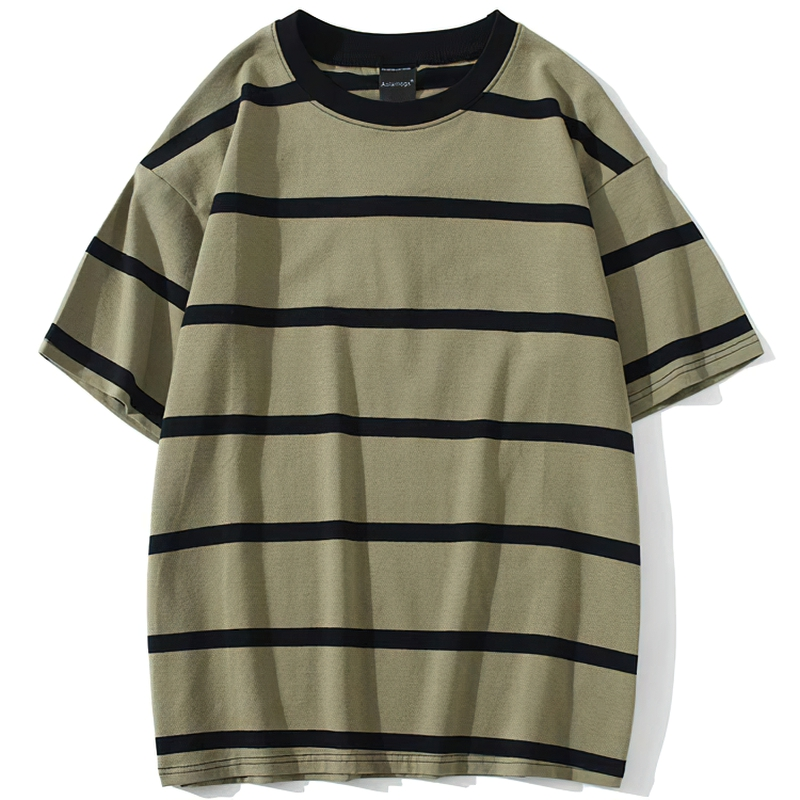 Casual Men's T Shirt / Cool Male Streetwear / Vintage Black Striped Oversized T Shirt