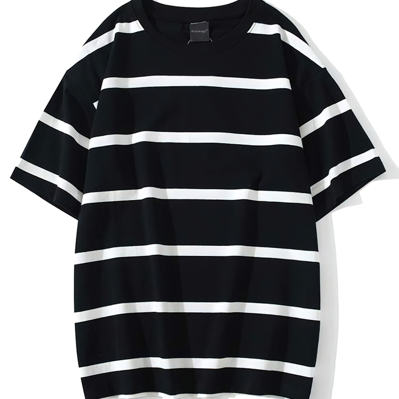 Casual Men's T Shirt / Cool Male Streetwear / Vintage Black Striped Oversized T Shirt
