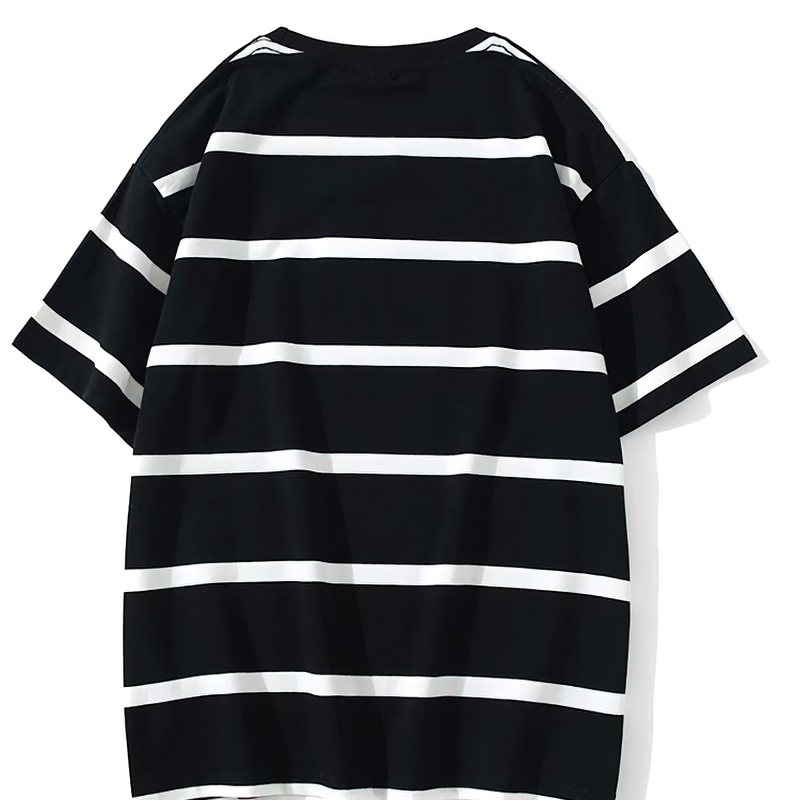 Casual Men's T Shirt / Cool Male Streetwear / Vintage Black Striped Oversized T Shirt