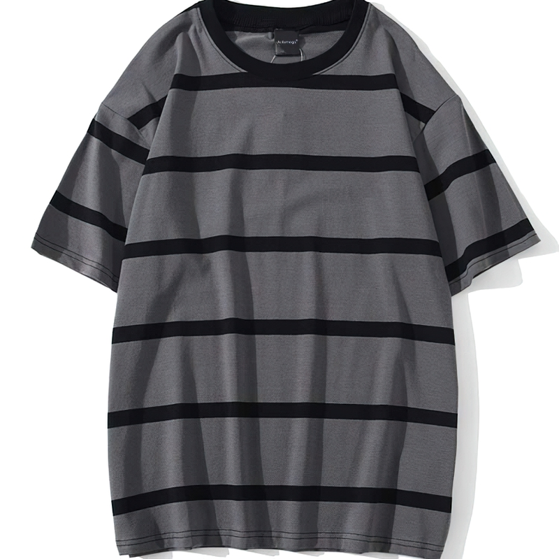 Casual Men's T Shirt / Cool Male Streetwear / Vintage Black Striped Oversized T Shirt